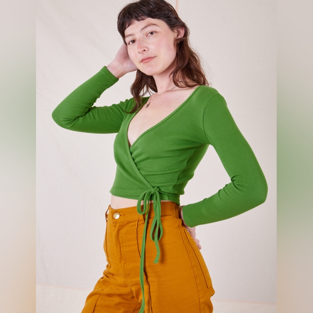NWT Big Bud Press Wrap Top in Bright Olive 🫒 (Sz 3 aka S/M)